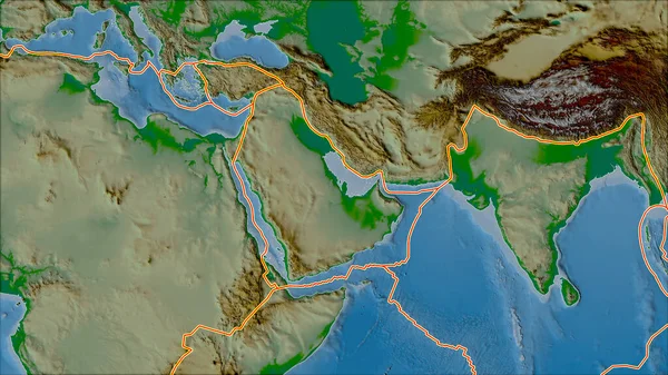 Tectonische Platen Grenzen Aan Fysieke Kaart Van Gebieden Grenzend Aan — Stockfoto