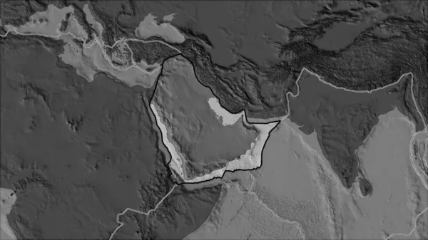 隣接する地域の砂漠化によって分離された二階の標高地図上のアラビア地殻プレートの概要 ヴァン グリンテンI予測 斜めの変換 — ストック写真