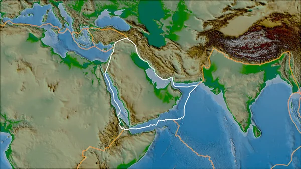 Obrysová Arabská Tektonická Deska Okraje Přilehlých Desek Fyzické Mapě Van — Stock fotografie