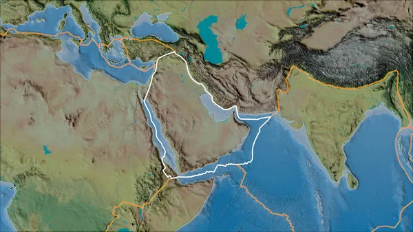 グリンテンI予測 斜めの変換 の地形図上のアラビアプレートと隣接するプレートの境界線 — ストック写真