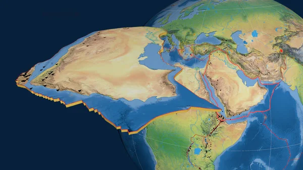 Arabská Tektonická Deska Protáhla Prezentovala Proti Zeměkouli Přírodní Topografická Mapa — Stock fotografie
