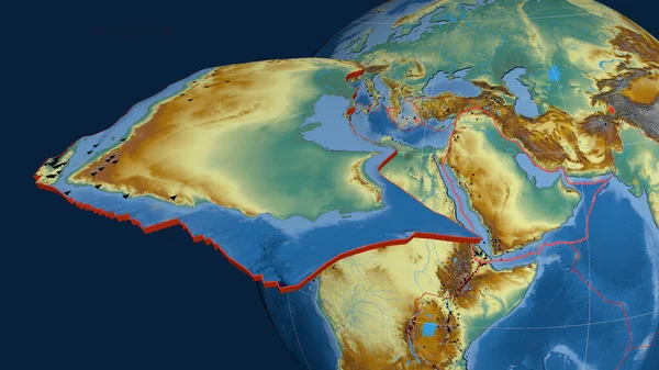 Арабская Тектоническая Плита Экструдировала Выступала Против Земной Шара Топографическая Карта — стоковое фото