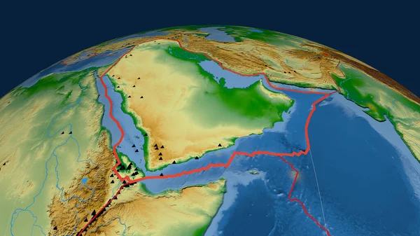 Аравійська Тектонічна Плита Була Викладена Земній Кулі Фізична Карта Кольору — стокове фото