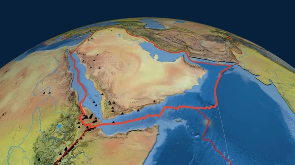 Arabische Tektonische Plaat Geschetst Aardbol Topografische Kaart Weergave — Stockfoto