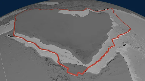 Plaque Tectonique Arabe Extrudée Sur Globe Carte Altitude Niveaux Gris — Photo