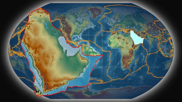 Placa Tectônica Árabe Extrudida Apresentada Contra Mapa Relevo Topográfico Global — Fotografia de Stock