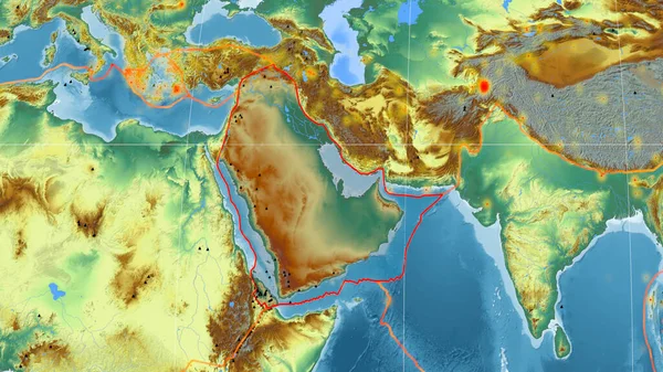 Plaque Tectonique Arabe Tracée Sur Carte Topographique Globale Relief Dans — Photo