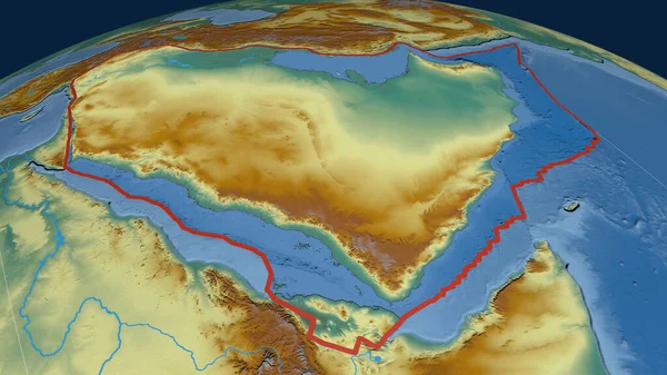 Arabian tectonic plate outlined on the globe. topographic relief map. 3D rendering
