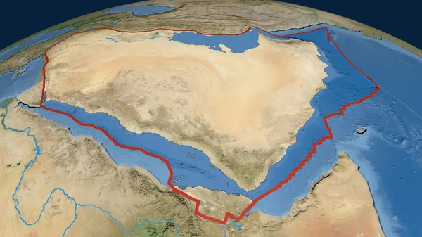 Arabian tectonic plate outlined on the globe. satellite imagery. 3D rendering