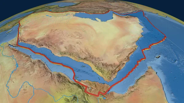 アラビアプレートは 地球上で押し出されました 地形図だ 3Dレンダリング — ストック写真