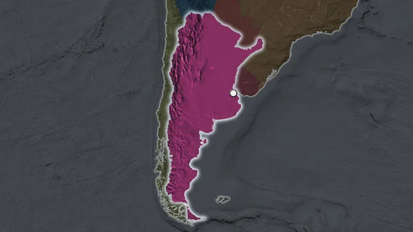 Area Evidenziata Dell Argentina Con Punto Capitale Sulla Mappa Desaturata — Foto Stock
