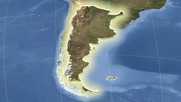 Argentina Její Okolí Vzdálená Šikmá Perspektiva Zářil Tvar Satelitní Snímky — Stock fotografie