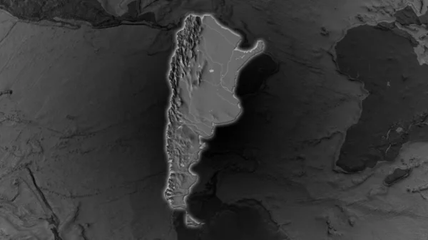 Argentinská Oblast Zvětšovala Žhnula Tmavém Pozadí Svého Okolí Mapa Nadmořské — Stock fotografie