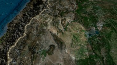 La Rioja - Arjantin vilayeti yakınlaştırıldı ve vurgulandı. Uydu görüntüleri. 3B görüntüleme