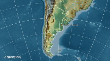 Stereografik projeksiyondaki topografik yardım haritasında Arjantin bölgesi - ana kompozisyon