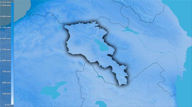 Efsanevi stereografik projeksiyonda Ermenistan bölgesinde yıllık yağış - koyu parlak dış hatlı raster tabakalarının ham bileşimi