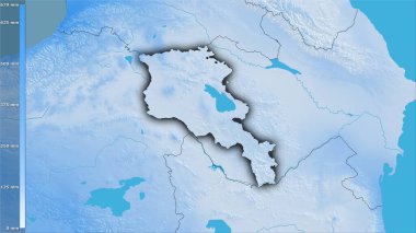 Efsanevi stereografik projeksiyonda Ermenistan bölgesinin en soğuk çeyreğinin yağışı - koyu parlak çizgili raster tabakalarının ham bileşimi
