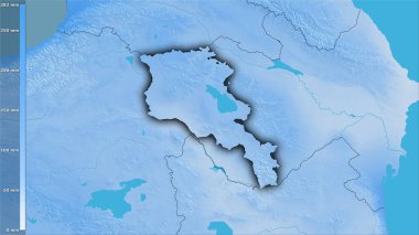Efsanevi stereografik projeksiyonda Ermenistan bölgesinin en nemli ayının yağışı - koyu parlak çizgili raster tabakalarının ham bileşimi