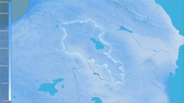 Efsanevi stereografik projeksiyonla Ermenistan bölgesinin en nemli ayının yağışı - ışık yansıtmalı raster tabakalarının ham bileşimi