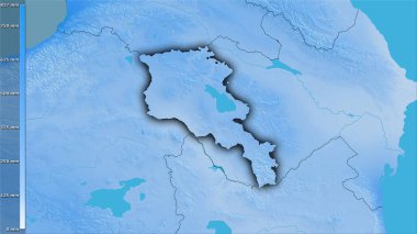 Efsanevi stereografik projeksiyonla Ermenistan bölgesindeki en nemli çeyrekliğin yağışı - koyu parlak çizgili raster tabakalarının ham bileşimi