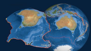 Avustralya tektonik plakası yayıldı ve dünyaya karşı sunuldu. Uydu görüntüleri. 3B görüntüleme
