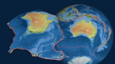 Avustralya tektonik plakası yayıldı ve dünyaya karşı sunuldu. topografik harita. 3B görüntüleme