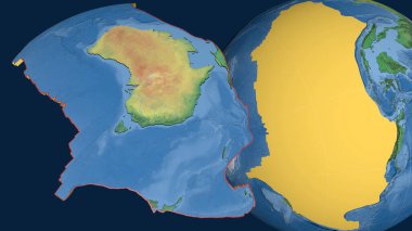 Avustralya tektonik plakası yayıldı ve dünyaya karşı sunuldu. Doğal dünya topografik haritası. 3B görüntüleme