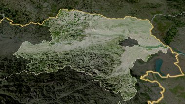 Niederosterreich - Avusturya eyaleti yakınlaştırıldı ve vurgulandı. Uydu görüntüleri. 3B görüntüleme