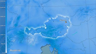 Avusturya bölgesinde efsanevi stereografik projeksiyonda yıllık yağış - ana kompozisyon