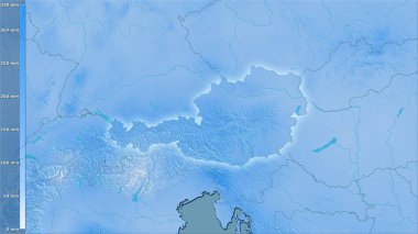 Avusturya bölgesindeki en nemli ayın efsanevi stereografik projeksiyonla yağışı - ışık saçan ana hatlı raster tabakalarının ham bileşimi