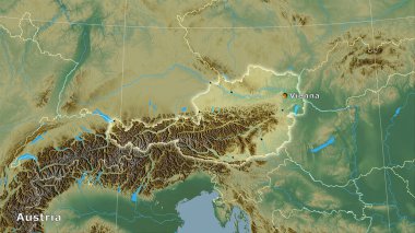 Stereografik projeksiyondaki topografik yardım haritasında Avusturya bölgesi - ana bileşim