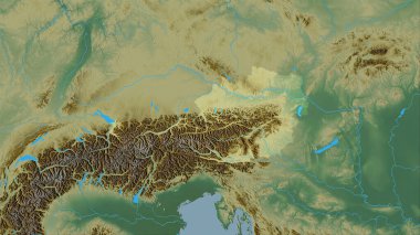 Stereografik projeksiyondaki topografik yardım haritasında Avusturya bölgesi - raster katmanlarının ham bileşimi