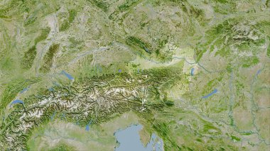 Uydudaki Avusturya bölgesi stereografik projeksiyondaki bir harita - raster katmanlarının ham bileşimi