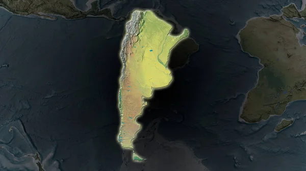 Argentina Área Ampliada Brilhou Fundo Escurecido Seus Arredores Mapa Topográfico — Fotografia de Stock