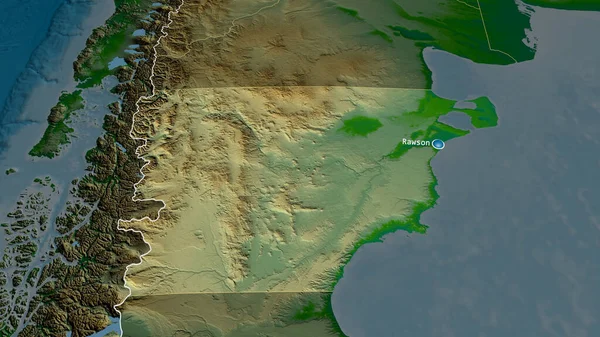 Chubut Provincie Argentinië Gezoomd Gemarkeerd Met Kapitaal Belangrijkste Fysieke Landschapskenmerken — Stockfoto