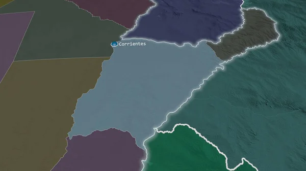Corrientes Provincia Argentina Ingrandita Evidenziata Con Capitale Mappa Colorata Urtata — Foto Stock