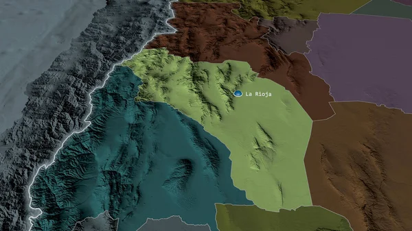 Rioja Provincia Argentina Ampliada Destacada Con Capital Mapa Coloreado Tocado — Foto de Stock