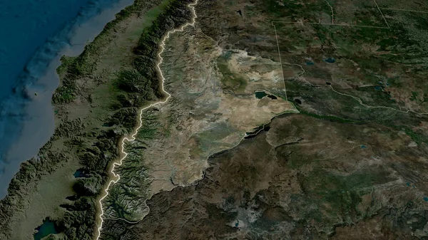 Neuquen Επαρχία Της Αργεντινής Μεγεθύνεται Και Τονίζεται Δορυφορικές Εικόνες Απόδοση — Φωτογραφία Αρχείου