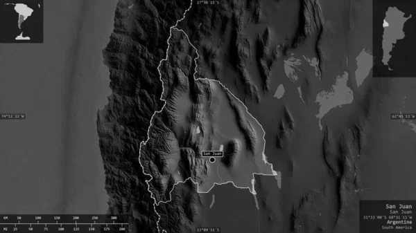 Сан Хуан Провинция Аргентина Карта Масштабе Grayscaled Лаками Риверами Форма — стоковое фото
