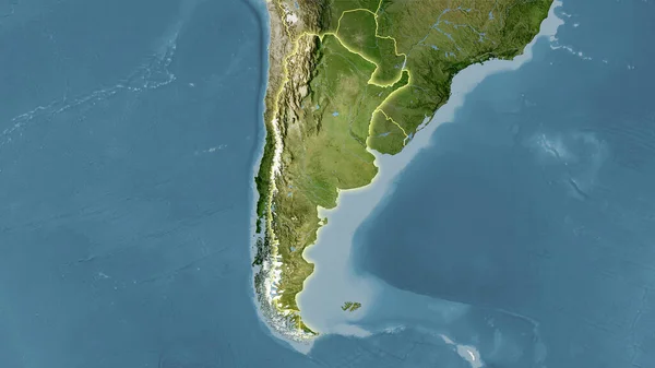 Arjantin Bölgesi Stereografik Projeksiyondaki Uydusu Haritasında Işık Saçan Ana Hatlı — Stok fotoğraf