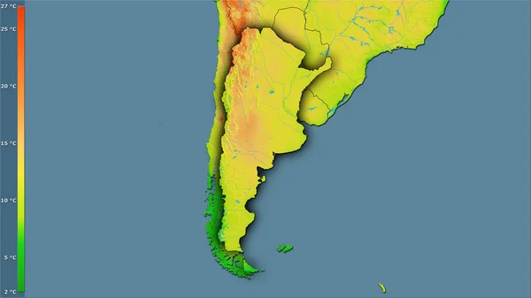 Genomsnittlig Dygnstemperaturvariation Inom Argentinaområdet Stereografisk Projektion Med Legend Sammansättning Rasterskikt — Stockfoto