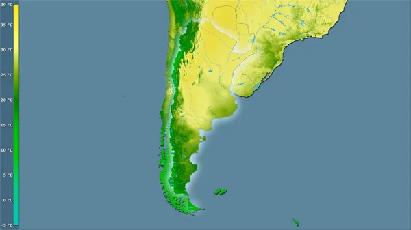 Maximal Temperatur Den Varmaste Månaden Inom Argentinaområdet Stereografisk Projektion Med — Stockfoto