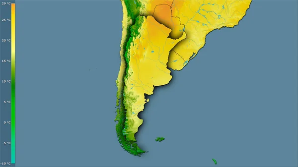 Gemiddelde Temperatuur Van Warmste Kwartaal Het Argentijnse Gebied Stereografische Projectie — Stockfoto
