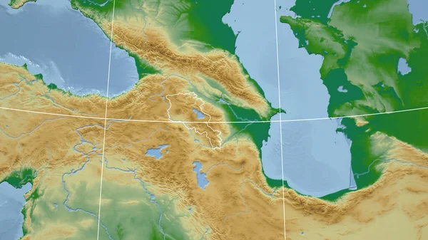 Armenia Quartiere Prospettiva Lontana Con Contorno Del Paese Mappa Fisica — Foto Stock