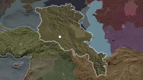 アルメニアのハイライトされた地域で 首都はその周辺の地図上にある 行政庁のカラーマップ — ストック写真