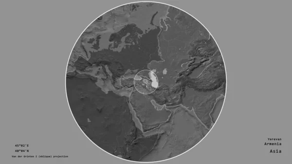 Örményország Területe Amelyet Egy Kör Jelöl Kontinens Kiterjedt Térképén Elszigetelve — Stock Fotó