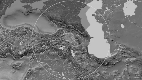 Área Ampliada Armenia Rodeada Por Círculo Fondo Barrio Mapa Elevación —  Fotos de Stock