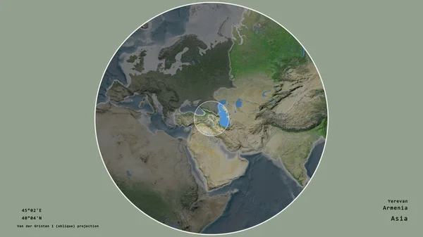 Oblast Arménie Označená Kruhem Rozsáhlé Mapě Kontinentu Izolované Odloučeném Pozadí — Stock fotografie