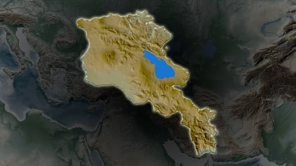 Територія Вірменії Збільшувалася Світилася Темному Тлі Свого Оточення Основні Фізичні — стокове фото