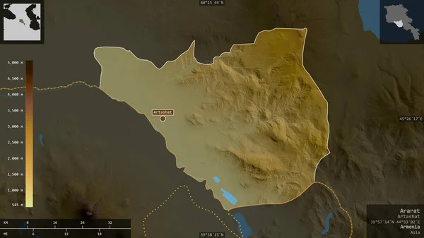 Ararat Επαρχία Της Αρμενίας Χρωματιστά Δεδομένα Σκίασης Λίμνες Και Ποτάμια — Φωτογραφία Αρχείου